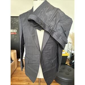 NEW - FRERE Grey striped Wool Mens Blazer And Pants Evening Suit Sz 42 Custom